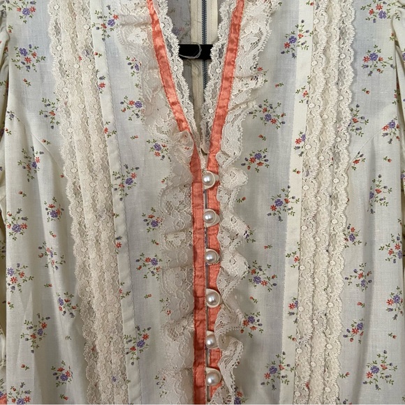 Vintage 70s 80s handmade cottagecore midi ditzy floral prairie dress pearl - Picture 2 of 6